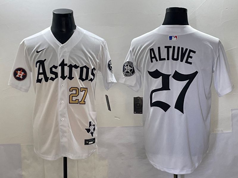 Men 2025 Houston Astros #27 Altuve White Five generations Joint Name Nike MLB Jersey style 3->houston astros->MLB Jersey